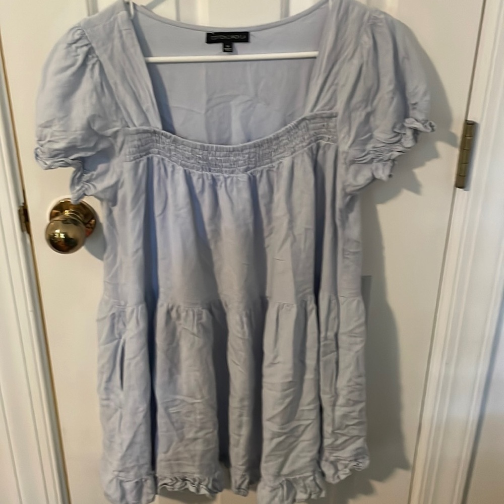 Short cotton baby blue dress
